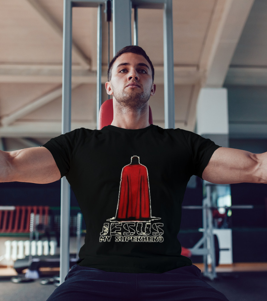 Jesus My Superhero Red Cape Christian Strength T-Shirt