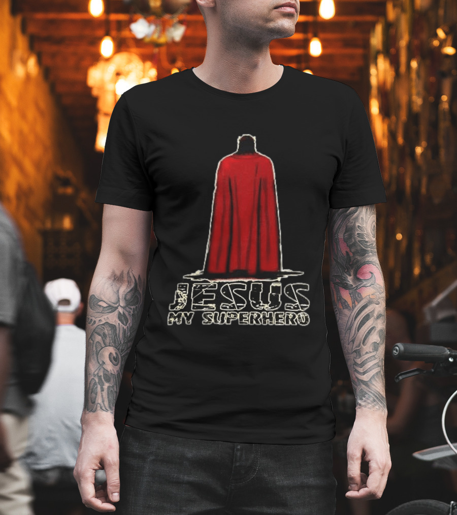 Jesus My Superhero Red Cape Christian Strength T-Shirt