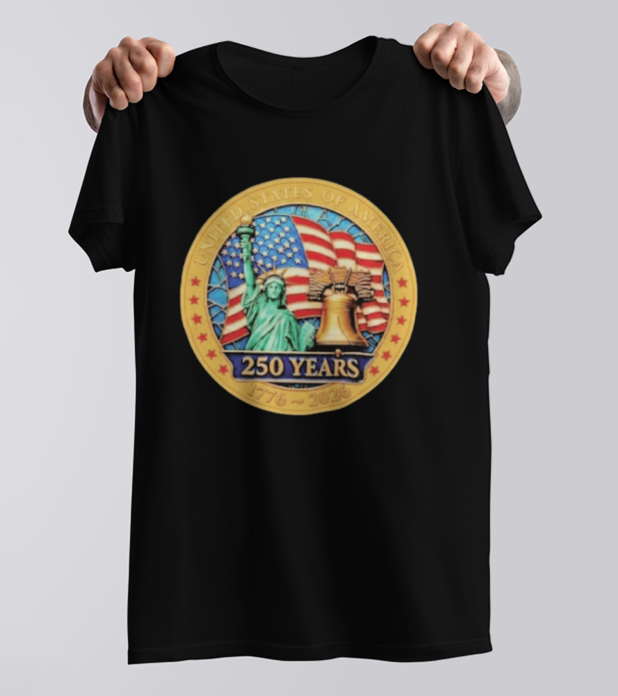 United States Of America 250 Years 1776 2026 Liberty Bell And Statue Of Liberty Celebration T-Shirt