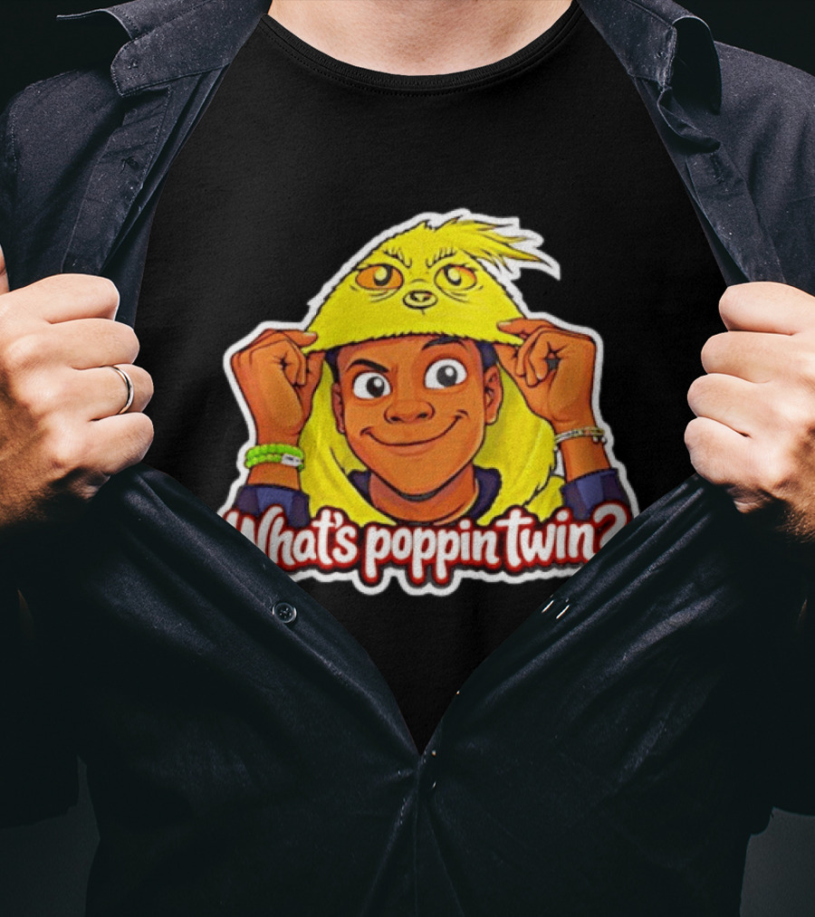 What's Poppin Twin Cartoon Kid In Yellow Hood T-Shirt