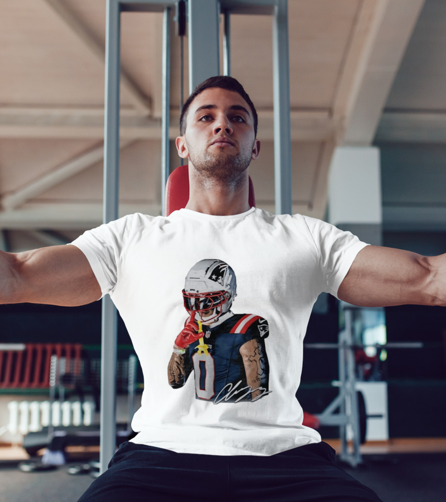 Christian Gonzalez Patriots Number Zero Shh Gesture Helmet Tattoo Football T-Shirt