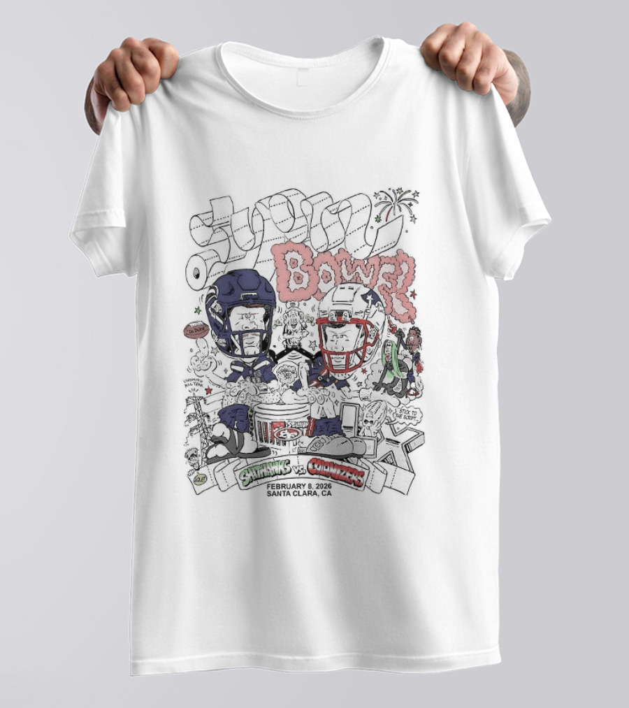 Shithawks Vs Colonizers Super Bowel 2026 Caricature Football Rivalry Clash T-Shirt