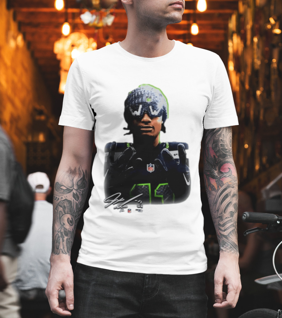 Jaxon Smith Njigba Seattle Seahawks Beanie Bling WW Sunglasses NFL Player Signature T-Shirt