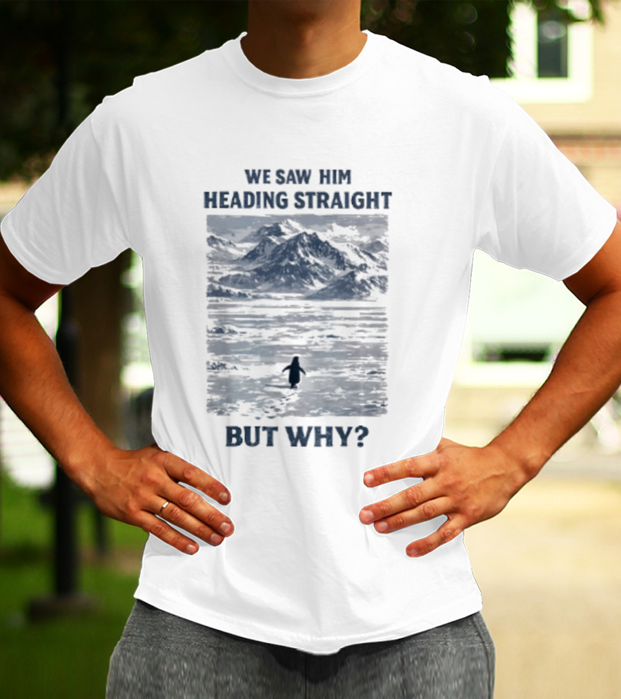 We Saw Him Heading Straight But Why Penguin Mountain Meme T-Shirt