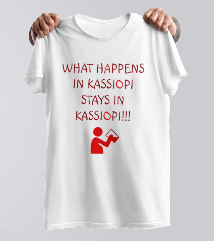 What Happens In Kassiopi Stays In Kassiopi Fun Red Text With Figure T-Shirt