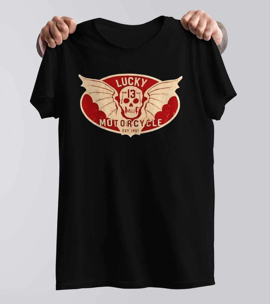 Lucky 13 Motorcycle Winged Skull Est 1991 T-Shirt