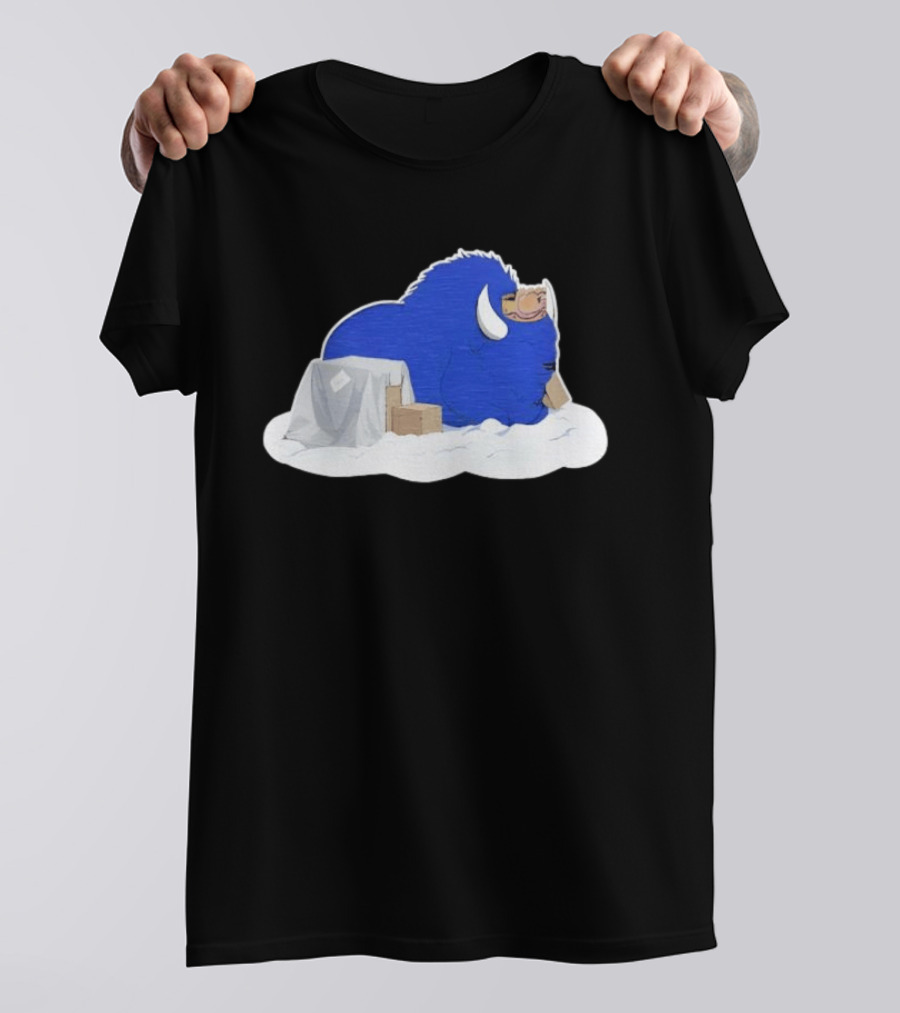 Fredrick The Bison Cozy Blue Fluffy Character By Tom Grossi T-Shirt