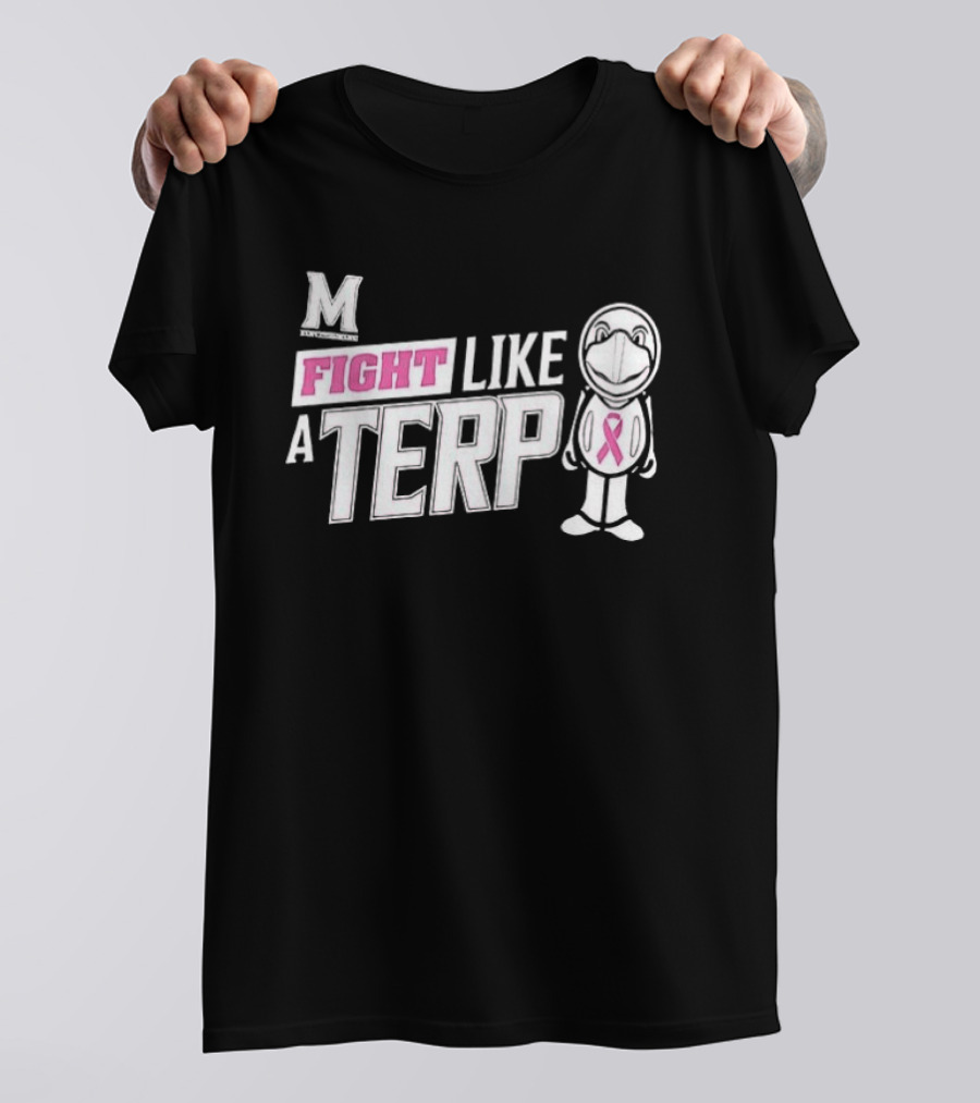 Maryland Terrapins Fight Like A Terp Breast Cancer Awareness Ribbon M T-Shirt