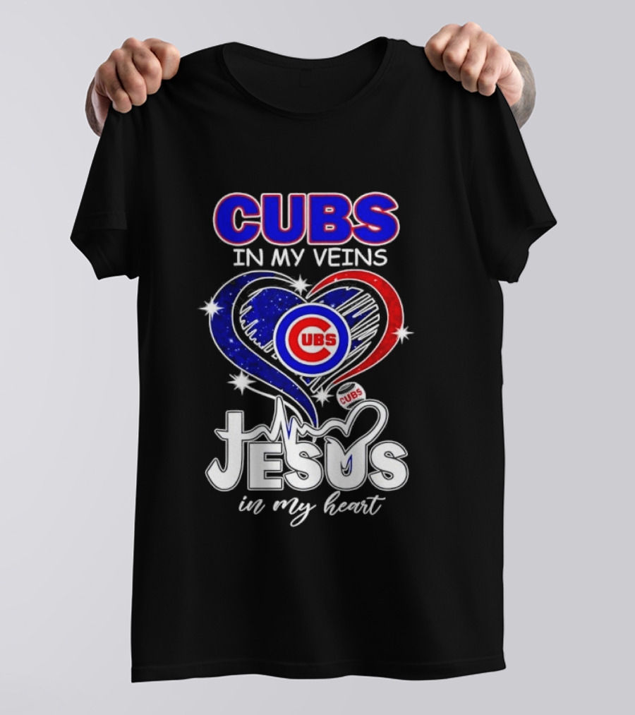 Cubs In My Veins Jesus In My Heart Chicago Baseball Team Faithful T-Shirt