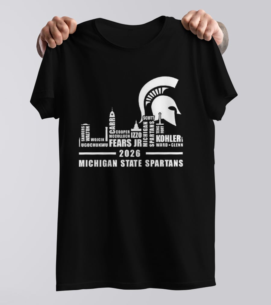Michigan State Spartans 2026 City Skyline Buildings And Helmet T-Shirt