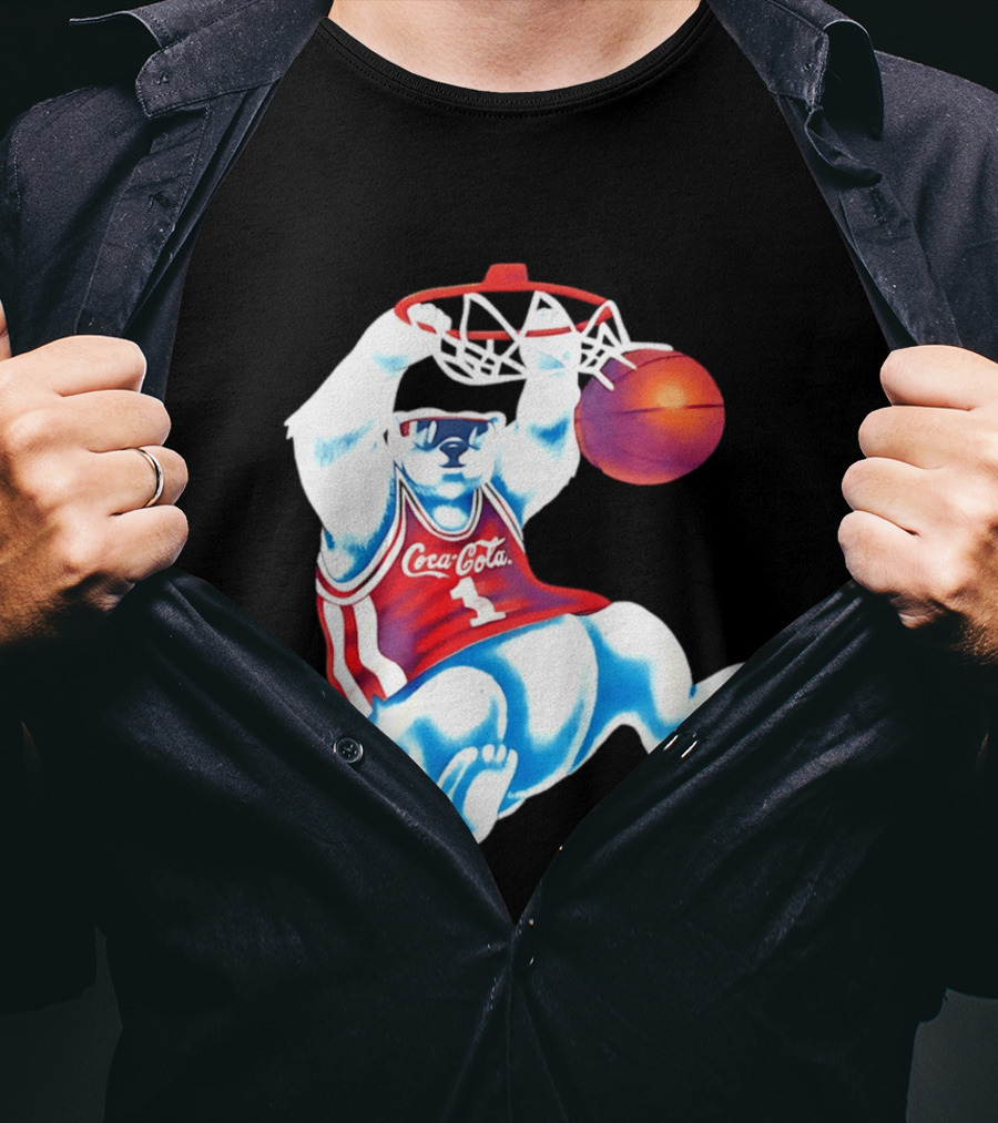Coca Cola Polar Bear Basketball Dunk Red Jersey T-Shirt