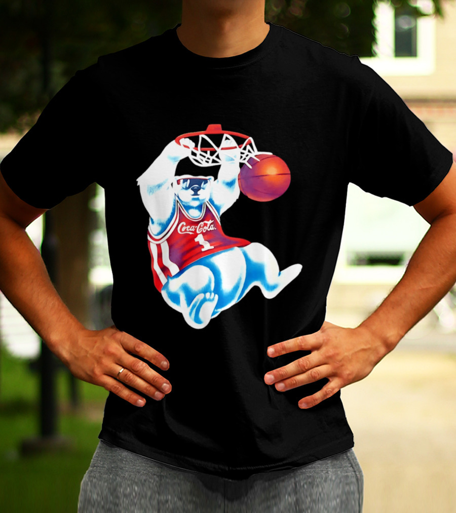Coca Cola Polar Bear Basketball Dunk Red Jersey T-Shirt