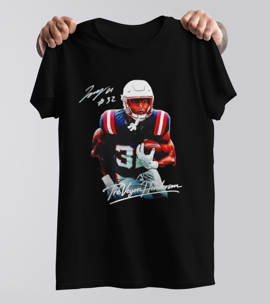 TreVeyon Henderson Autograph Edition New England Patriots 32 Football T-Shirt