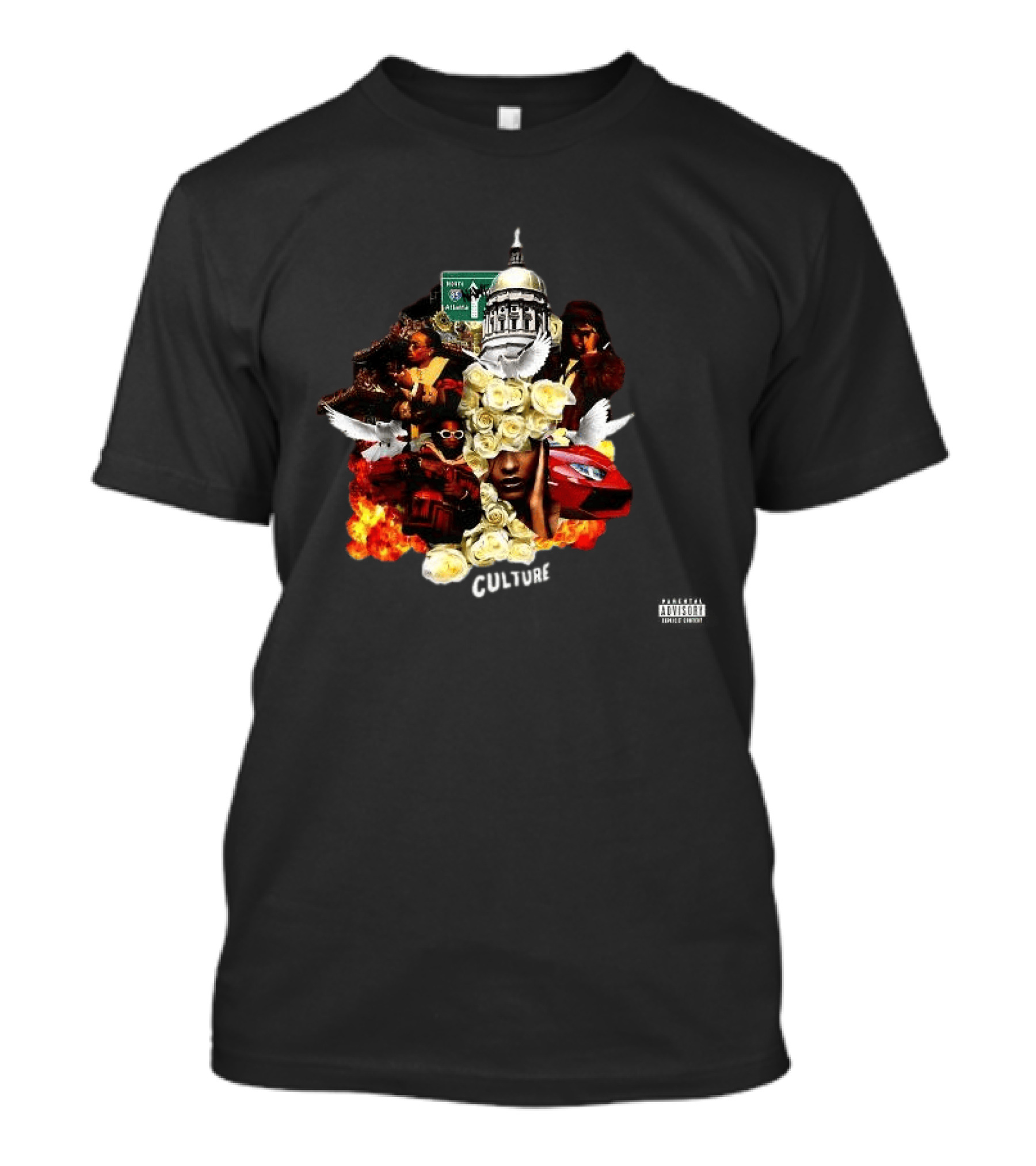 Culture Album Atlanta Hip Hop Imagery With Roses And Flames T-Shirt