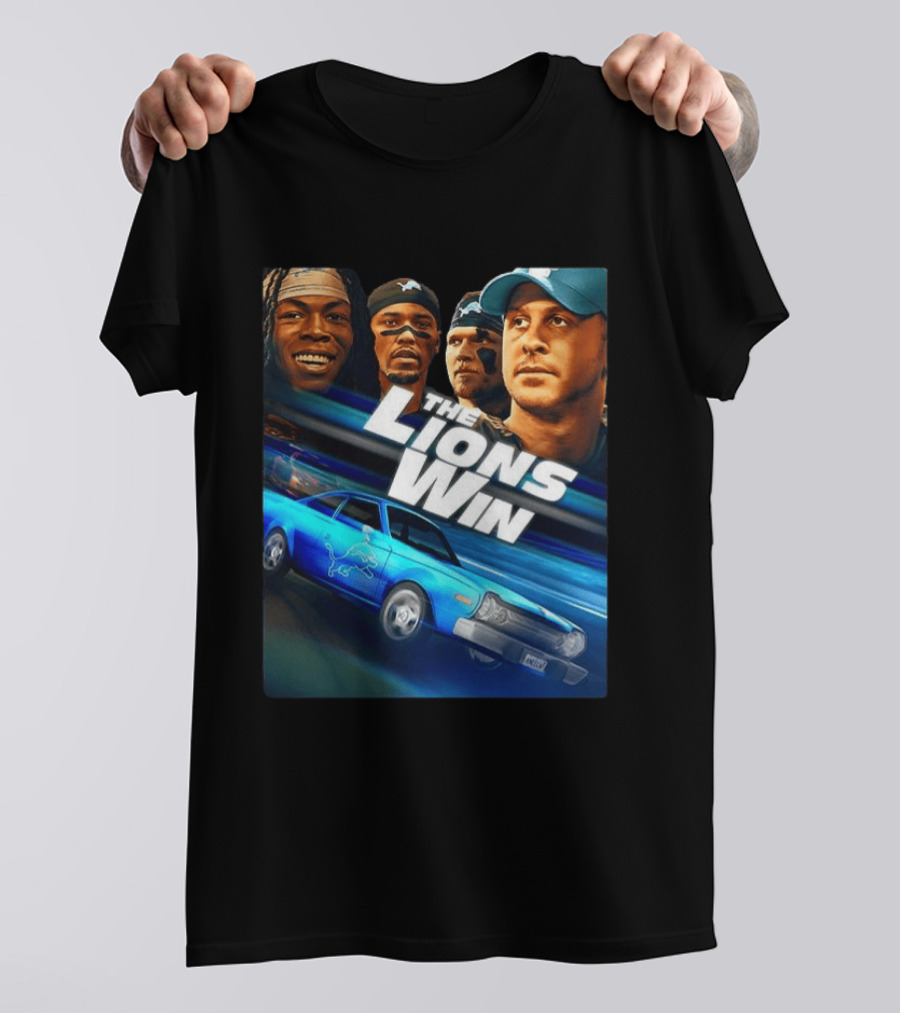 Detroit Lions The Lions Win Blue Car Football Players T-Shirt