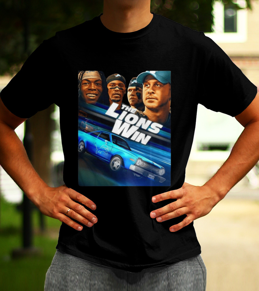 Detroit Lions The Lions Win Blue Car Football Players T-Shirt