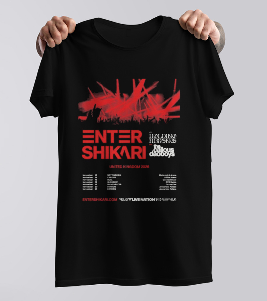 Enter Shikari United Kingdom Tour 2026 Featuring Holding Absence Cody Frost T-Shirt