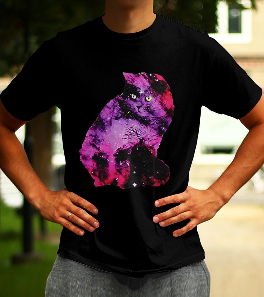 Galaxy Cat Joey Rooney Purple Nebula Cosmic T-Shirt