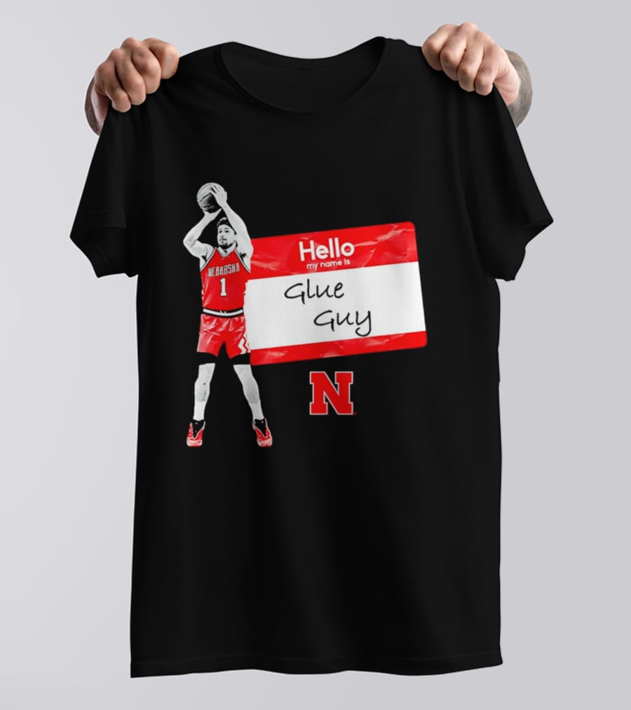 Sam Hoiberg Nebraska Cornhuskers Hello My Name Is Glue Guy T-Shirt