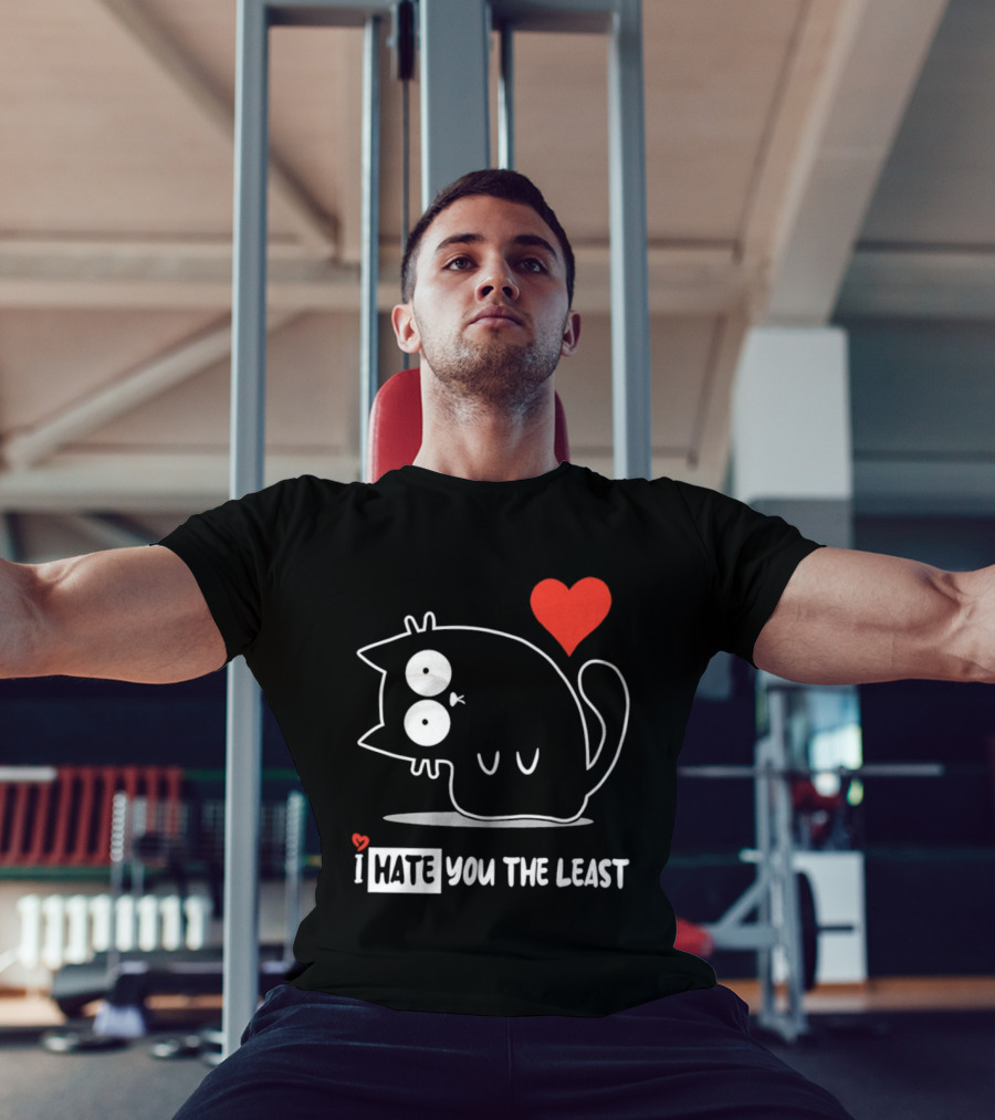 I Hate You The Least Black Cat Cartoon Red Heart Humor T-Shirt