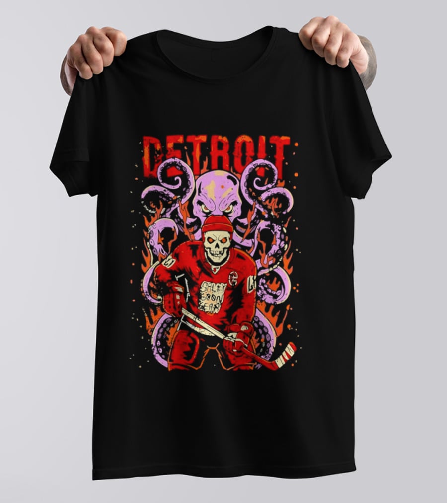 Detroit Salty Goon Skeleton Hockey Giant Octopus T-Shirt
