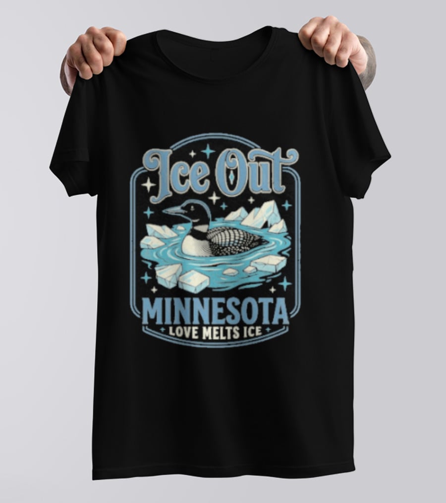 Loon Ice Out Minnesota Love Melts ICE Lake Water Bird T-Shirt