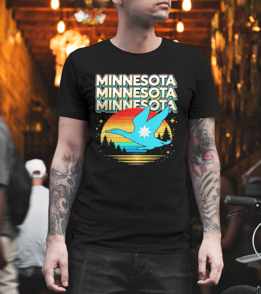 MINNESOTA Resistance 2026 Goose Sunset Forest Scene T-Shirt