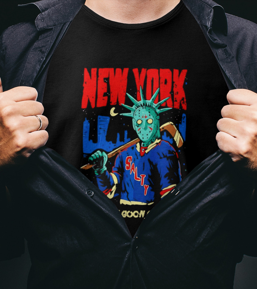 New York Salty Goon Liberty Mask Hockey Player Salty Goon Gear T-Shirt