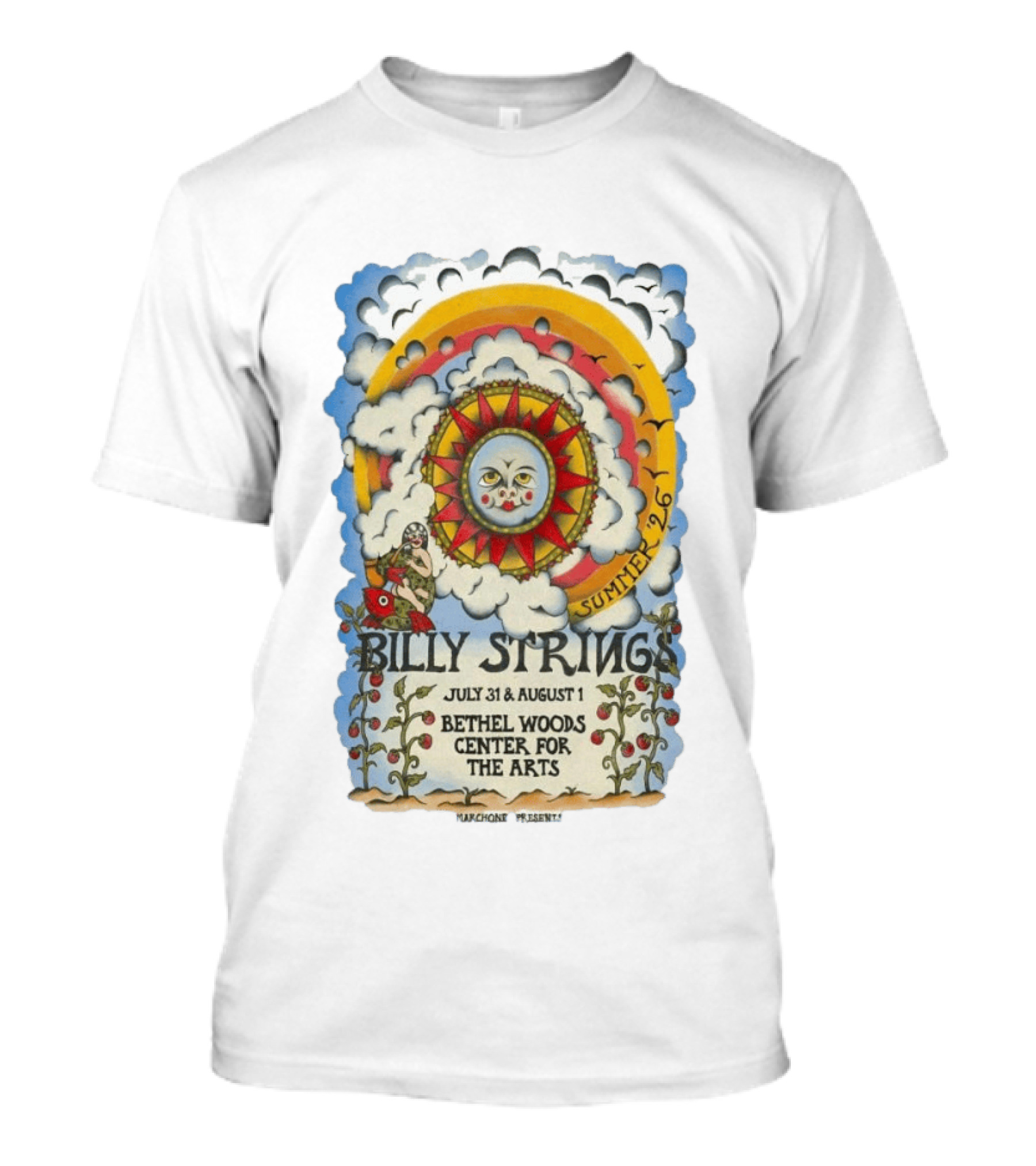 Billy Strings Summer 2026 Bethel Woods Center For The Arts July 31 August 1 Sun Cloud T-Shirt