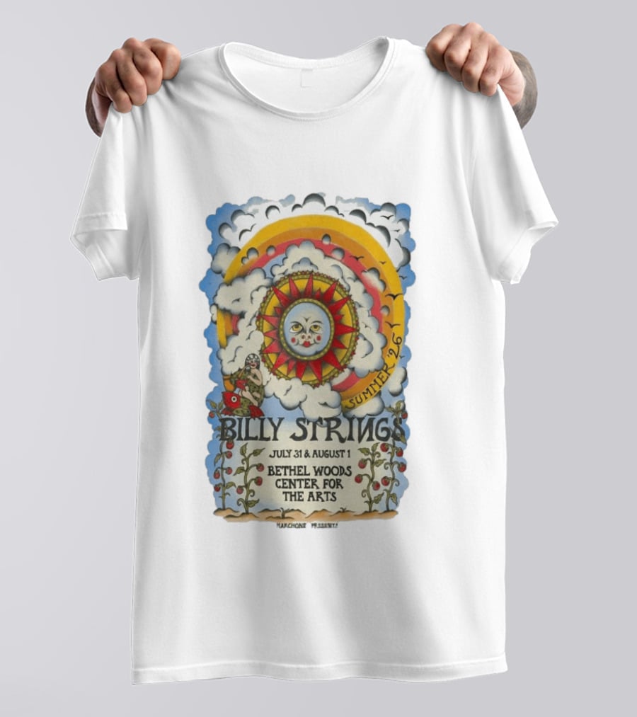 Billy Strings Summer 2026 Bethel Woods Center For The Arts July 31 August 1 Sun Cloud T-Shirt