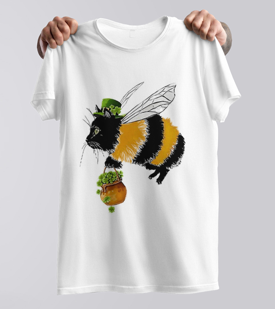 Catbee Lucky Buzz Cat With Clover And Leprechaun Hat T-Shirt