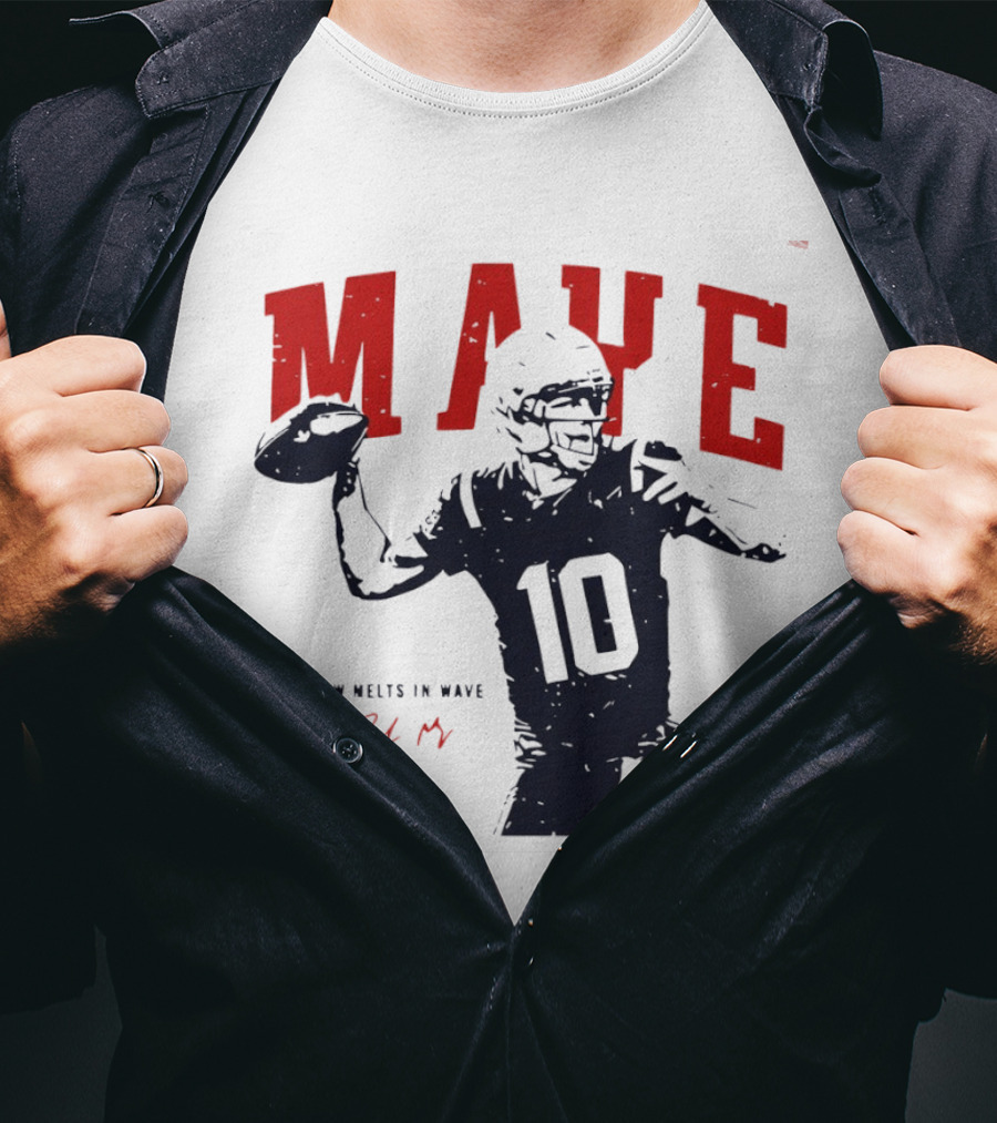 Drake Maye 10 New England Patriots Snow Melts In Wave T-Shirt