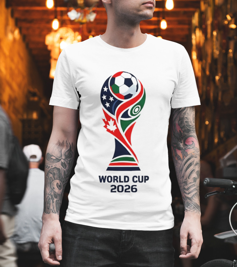 World Cup 2026 Trophy With Soccer Ball And Maple Leaf T-Shirt
