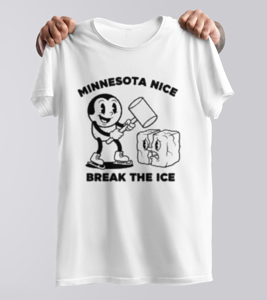 Minnesota Nice Break The Ice Cartoon Character With Hammer And Ice Block T-Shirt