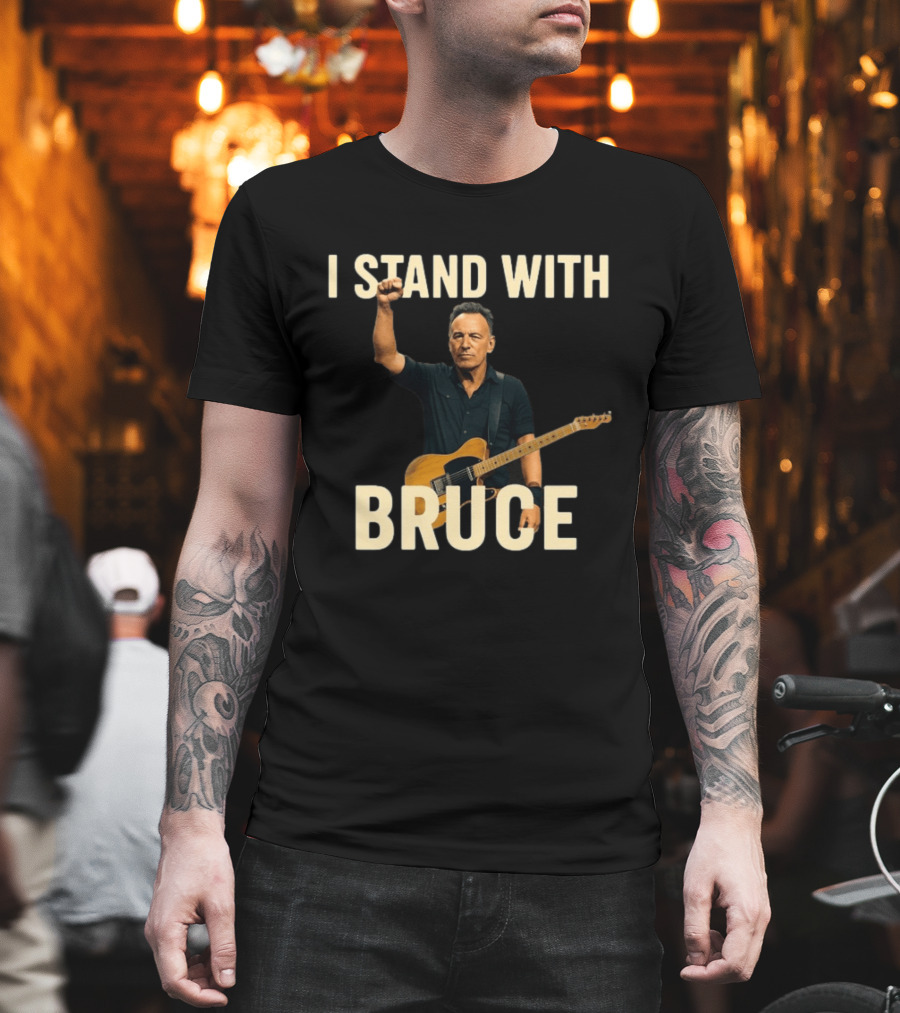 I Stand With Bruce Springsteen Iconic Fist Raised Electric Guitar T-Shirt