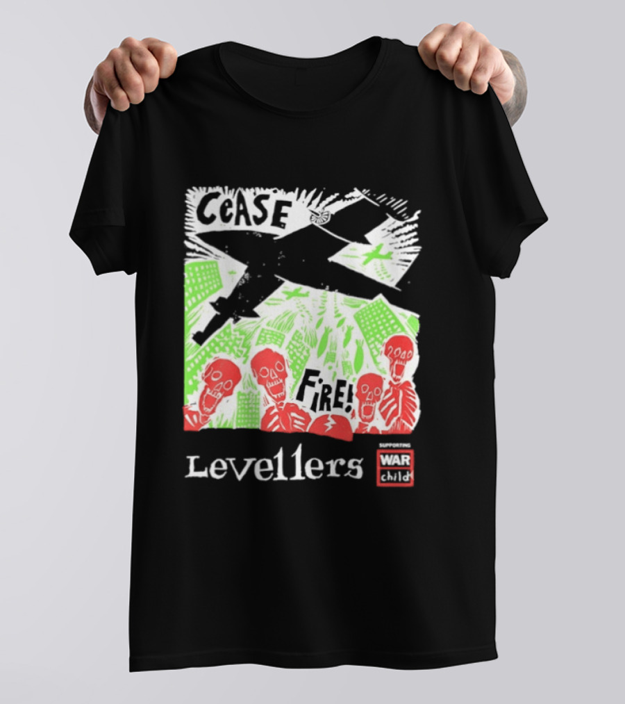 Cease Fire Levellers Red Skeletons Urban Scene T-Shirt