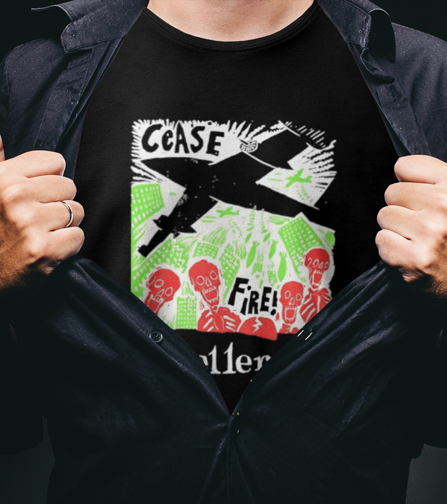 Cease Fire Levellers Red Skeletons Urban Scene T-Shirt