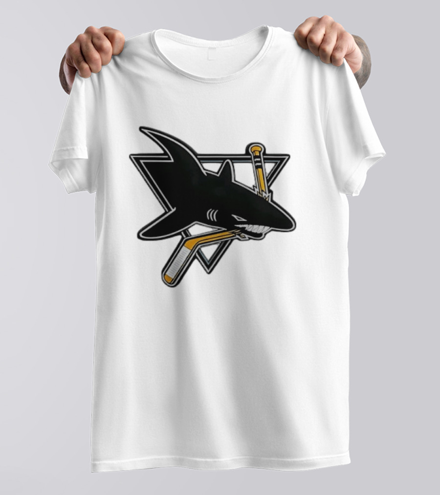 San Jose Sharks Biting Hockey Stick Triangle Sports T-Shirt