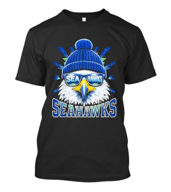 Seahawks Eagle Face With Sunglasses And Winter Hat T-Shirt