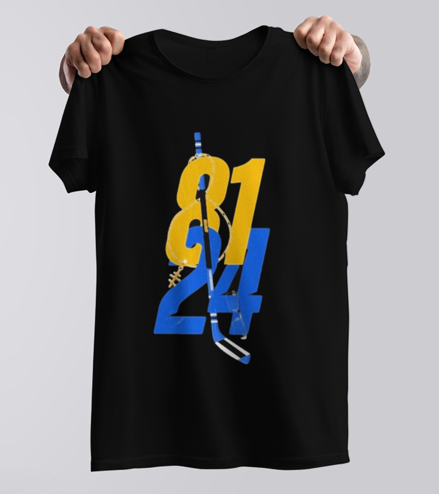Ilya Rozanov 81 Shane Hollander 24 Hockey Stick Yellow Blue Numbers T-Shirt