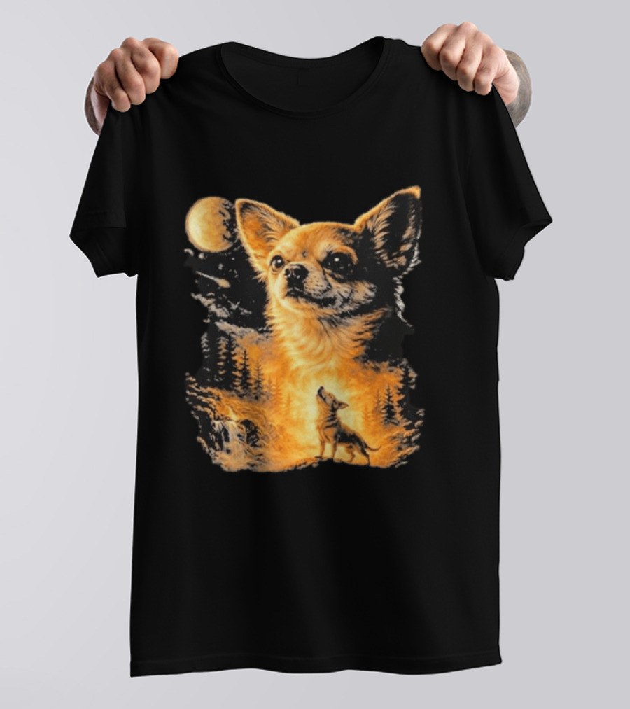 Chihuahua Wolf Moon Forest Scene T-Shirt