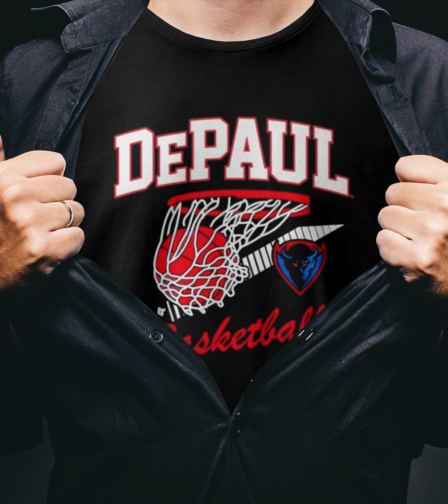 DePaul Blue Demons Basketball Hoop Throwback T-Shirt