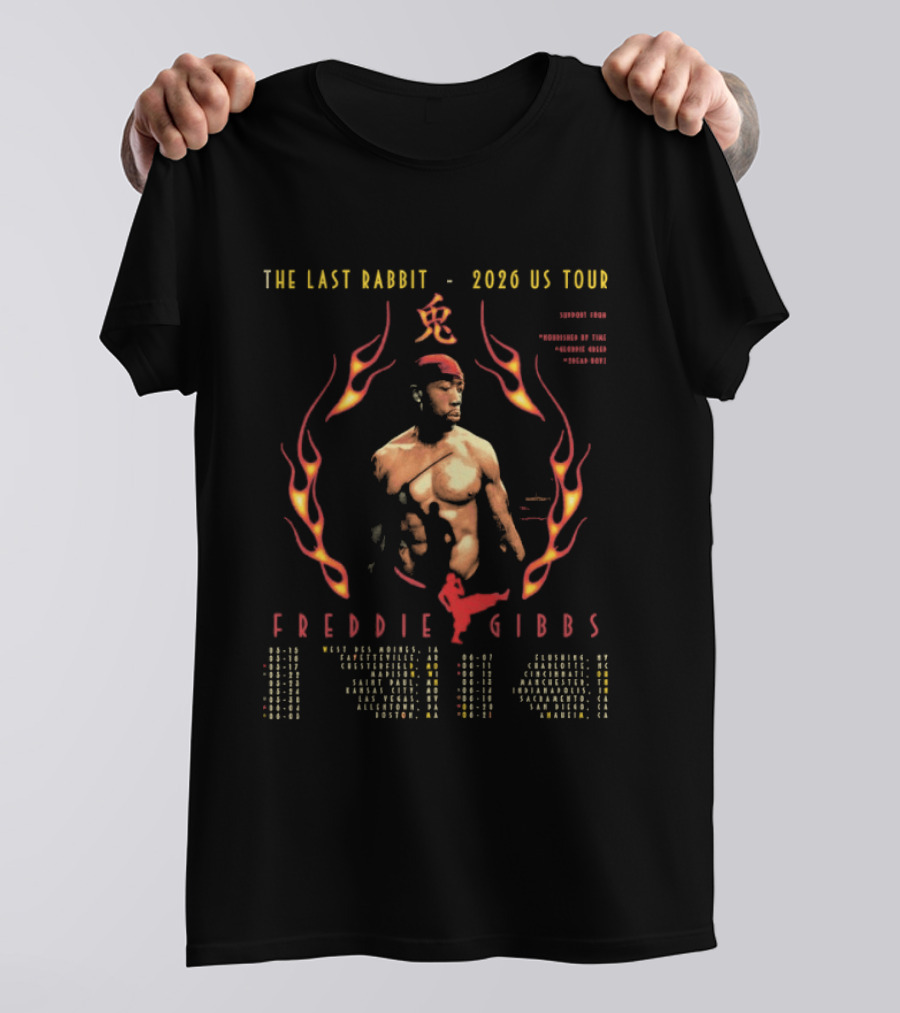 The Last Rabbit 2026 US Tour Freddie Gibbs Flames T-Shirt