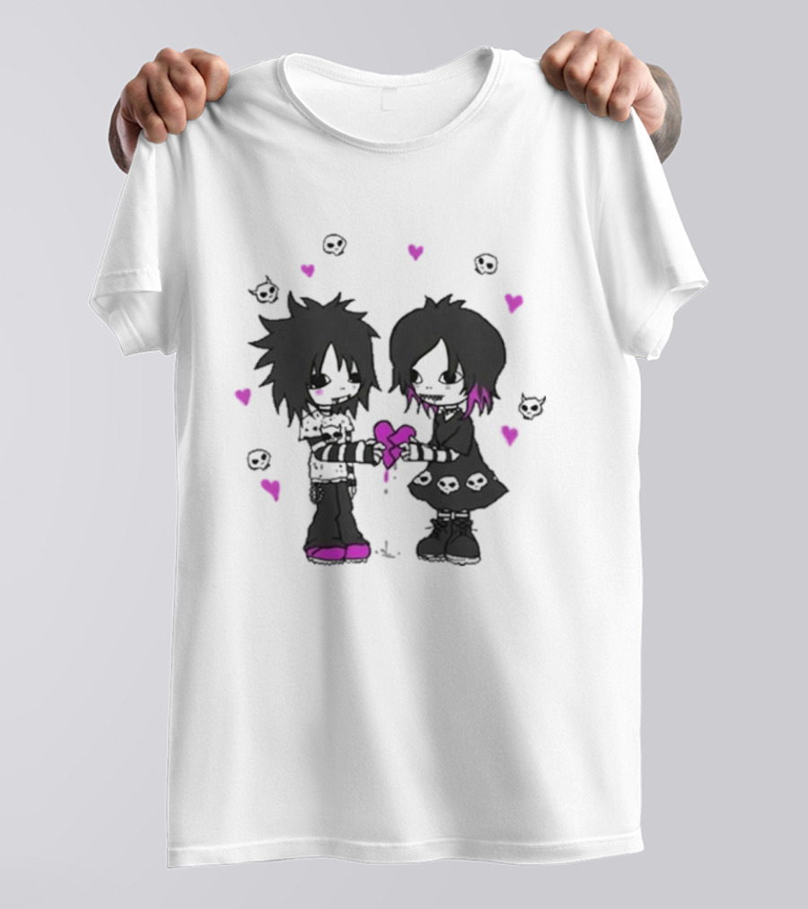 Goodie Two Sleeves Zombie Love Emo Couple Heart Skulls Pink Black T-Shirt