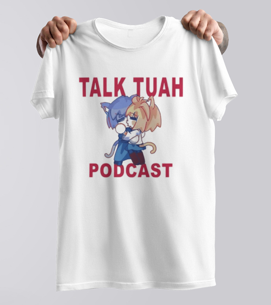 Talk Tuah Podcast Cute Anime Cat Characters Hugging T-Shirt