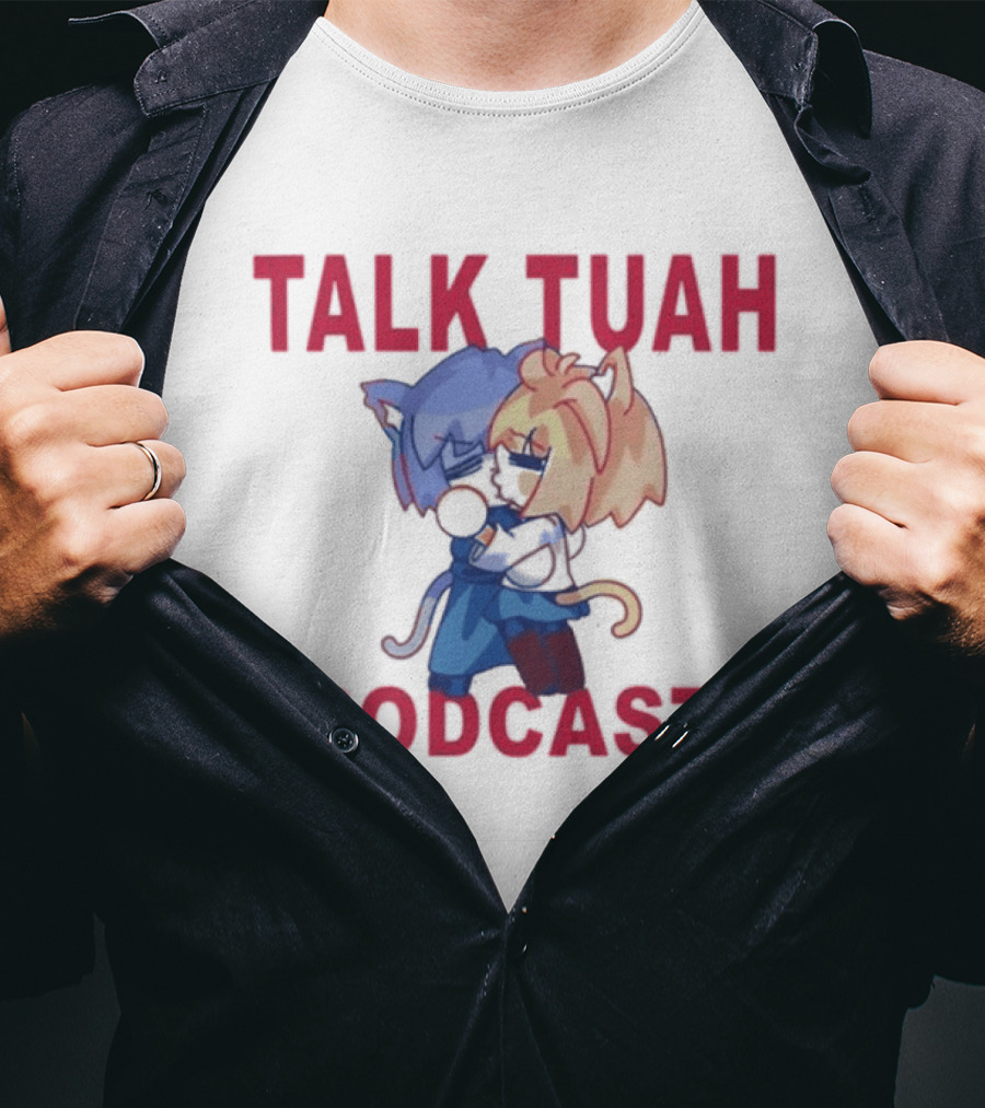Talk Tuah Podcast Cute Anime Cat Characters Hugging T-Shirt