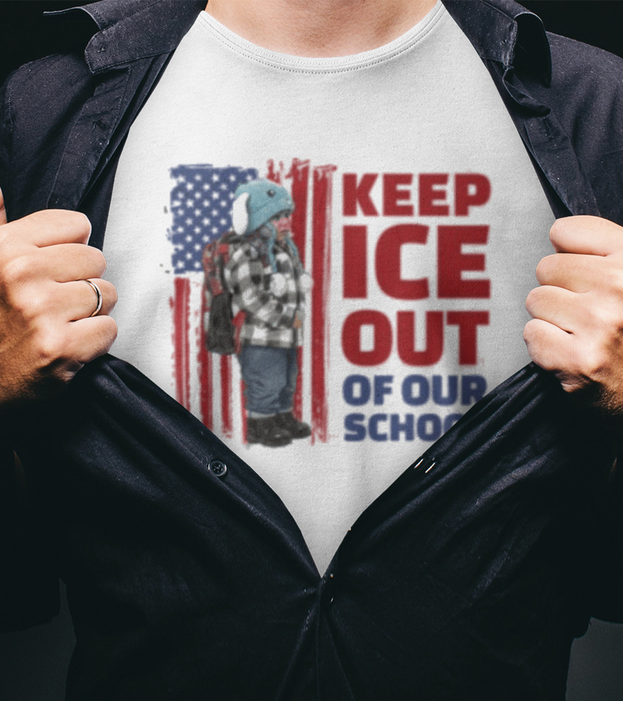 KEEP ICE OUT OF OUR SCHOOL USA Flag Blue Eagle Hat Kid Protest T-Shirt