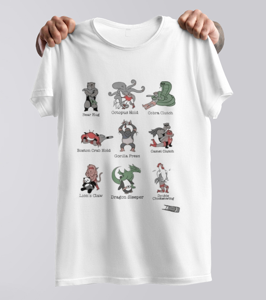 Wrestling Moves By Bear Frog Octopus Otter Beaver Gorilla Camel Lion Dinosaur Kangaroo T-Shirt