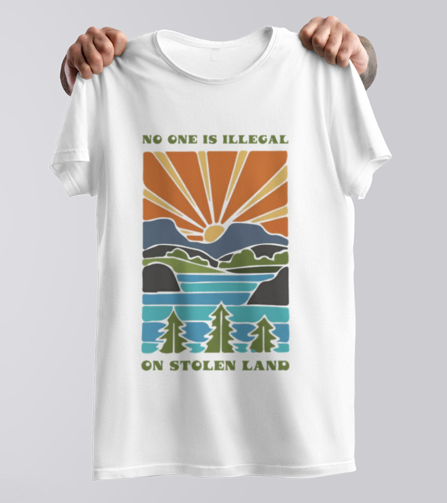 Billie Eilish No One Is Illegal On Stolen Land Sunset Scenic Mountains And Forest T-Shirt