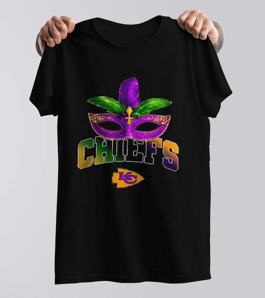 Kansas City Chiefs Mardi Gras Mask Fleur De Lis T-Shirt